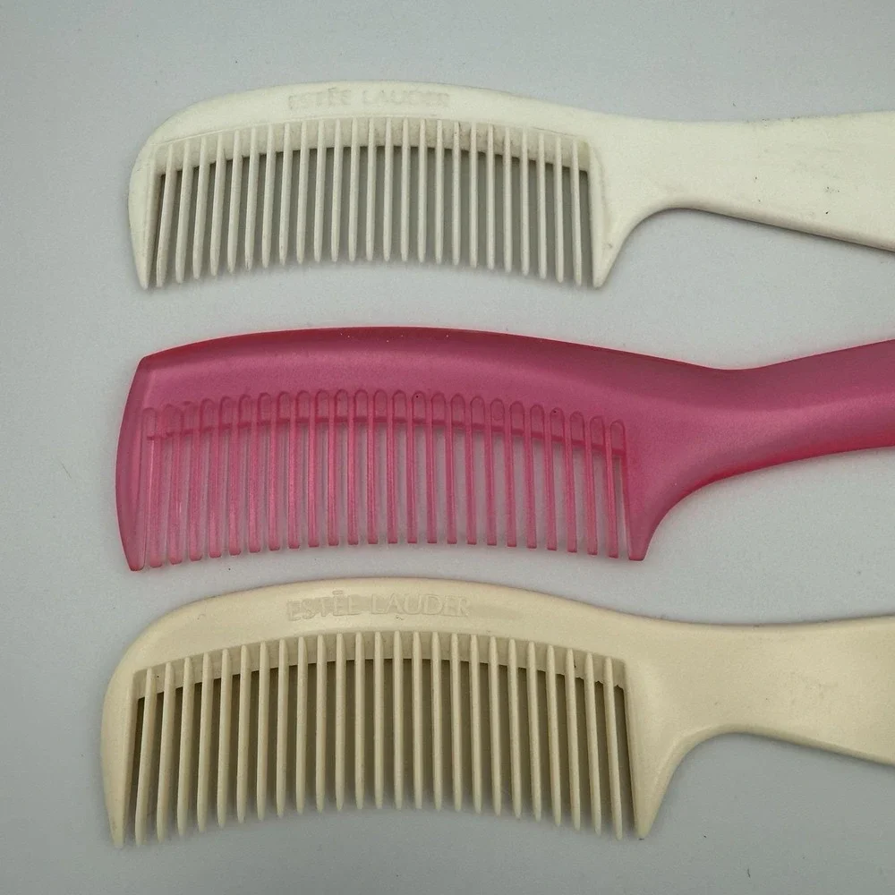 3 Vintage Estee Lauder Pocket Comb Combs‎ Off-White, Pink, Ivory